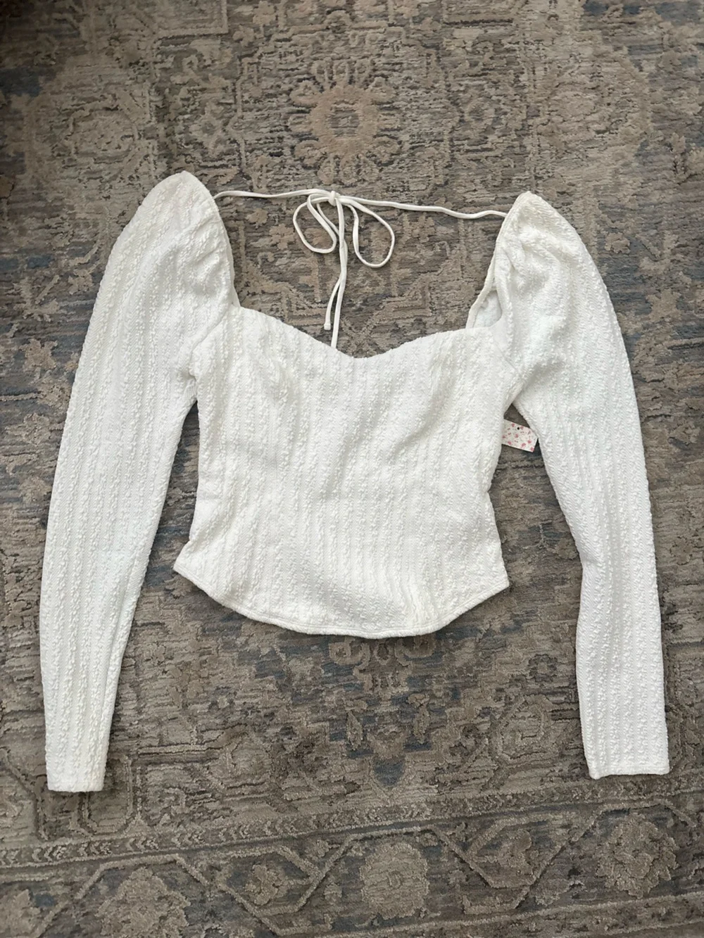 NWT Free People Brittany Ivory Puff-Sleeve Tie-Back Blouse Size Large